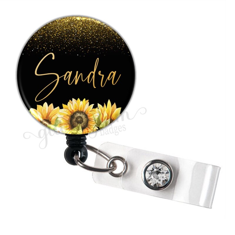 Sunflower ID Badge Reel, Personalized Flower Badge Card Holder, Sunflower Badge Holder, Flower Retractable Badge Reel - GG6023